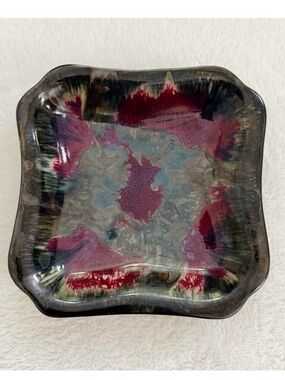 Edgecomb Potters Maine Studio Pottery Drip Glaze Square Dish 7.5”